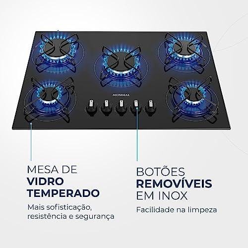         Cooktop a Gás, 5 Bocas, Mondial, Preto/Inox, Bivolt - CTG-02       