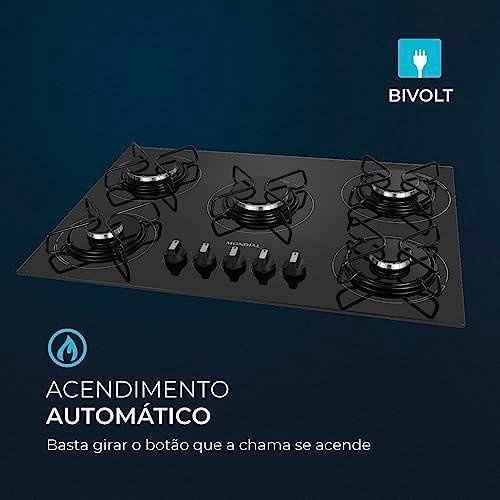         Cooktop a Gás, 5 Bocas, Mondial, Preto/Inox, Bivolt - CTG-02       